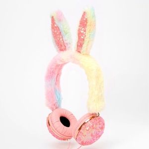 NIB Furry Pastel Bunny Sequin Headphones - brand new! So cute!!!